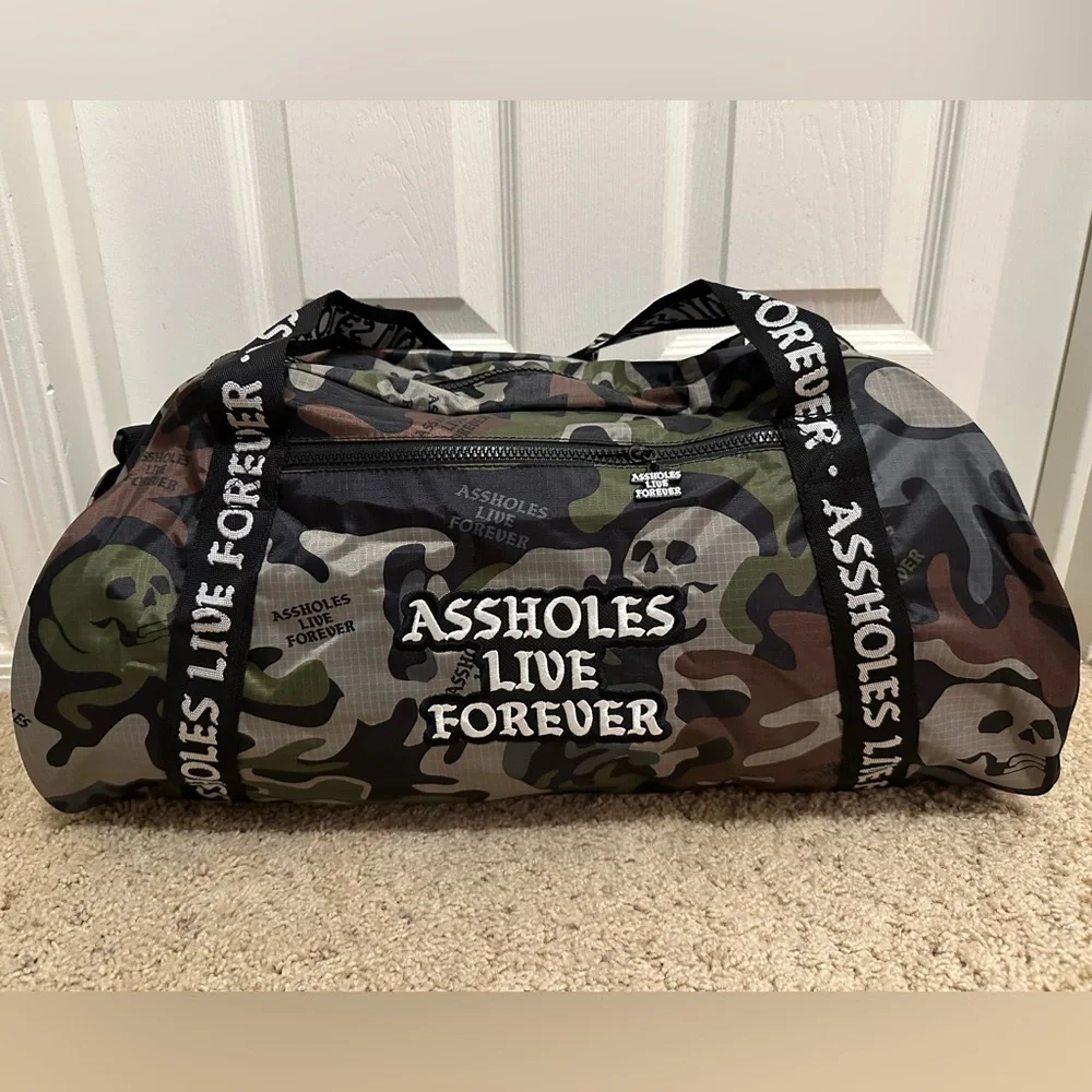 Assholes Live Forever Emotional Baggage Skull Camo Mini Duffle Bag